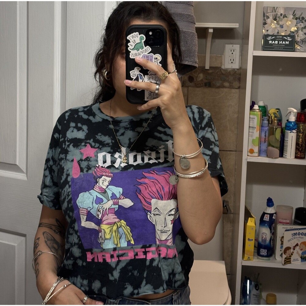 HUNTER X HUNTER Hisoka T Shirt Cropped Tye Dye Logo Graphic Print Size Small